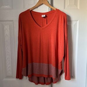 CAbi Orange & Gray striped Long Sleeved Top